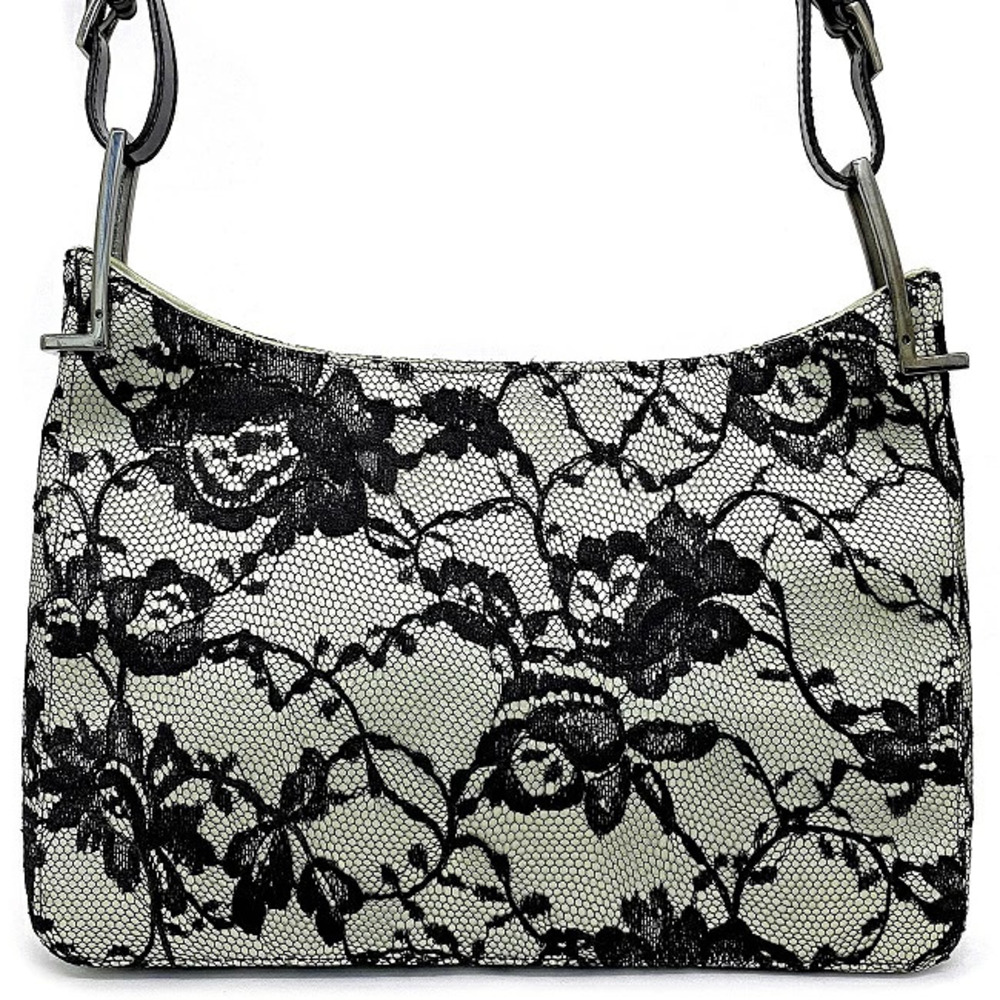 Gucci Floral Shoulder Green Satin Flower Lace One Black Bag Hobo Handbag